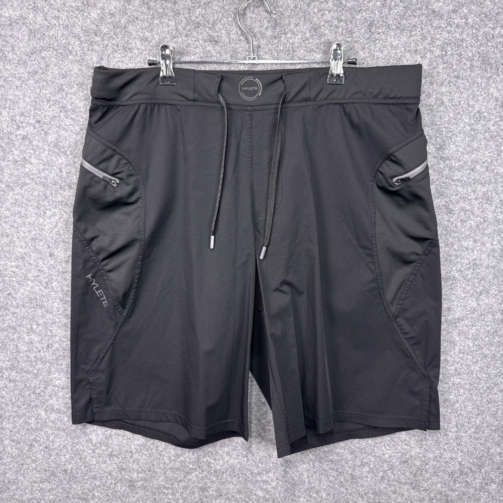 Hylete Men Training Shorts XL Black Nylon Spandex Zipper Pockets Workout Gym
